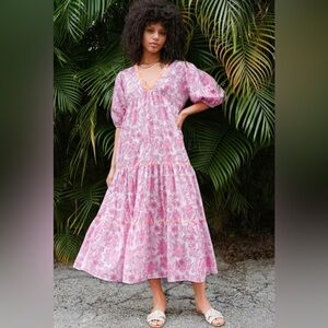 NWT Debbie Katz Pink Floral V-Neck Dress